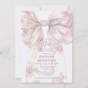 Invitación Tinte Rosa Toile Lazo Baby Shower Niña