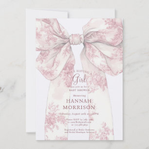Invitación Tinte Rosa Toile Lazo Baby Shower Niña