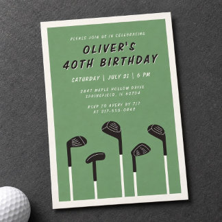 Invitación Tinte Verde Salvia Minimalista Cumpleaños 40 Hombr