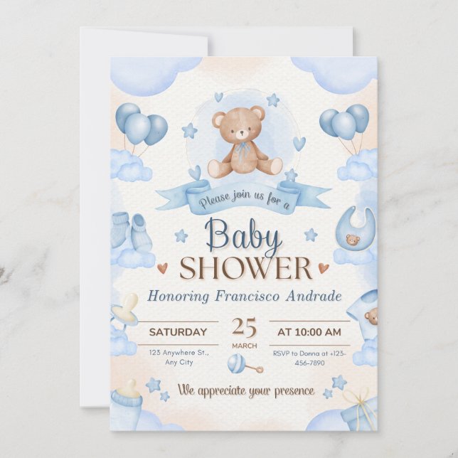 Invitación Tiny Blessing Baby Shower Elegant Design (Anverso)