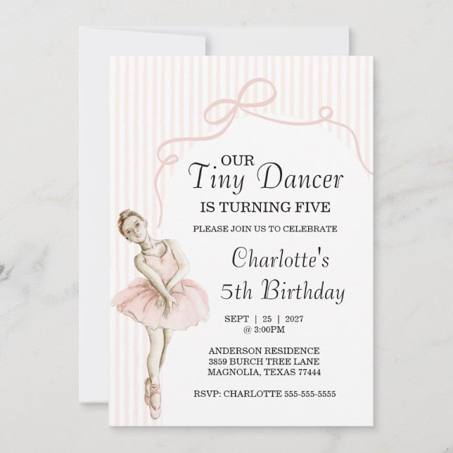 Invitación Tiny Dancer Ballerina Pink Girls Birthday (Anverso)