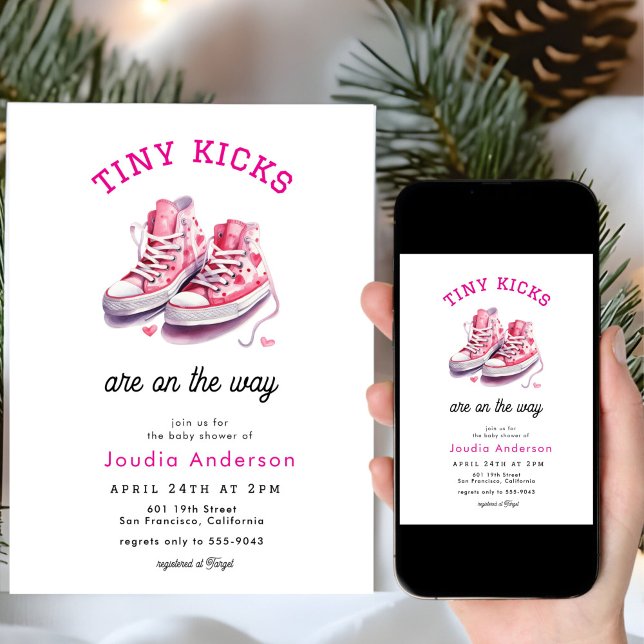 Invitación Tiny Kicks Sneakers Sports Pink Baby Shower  (Subido por el creador)