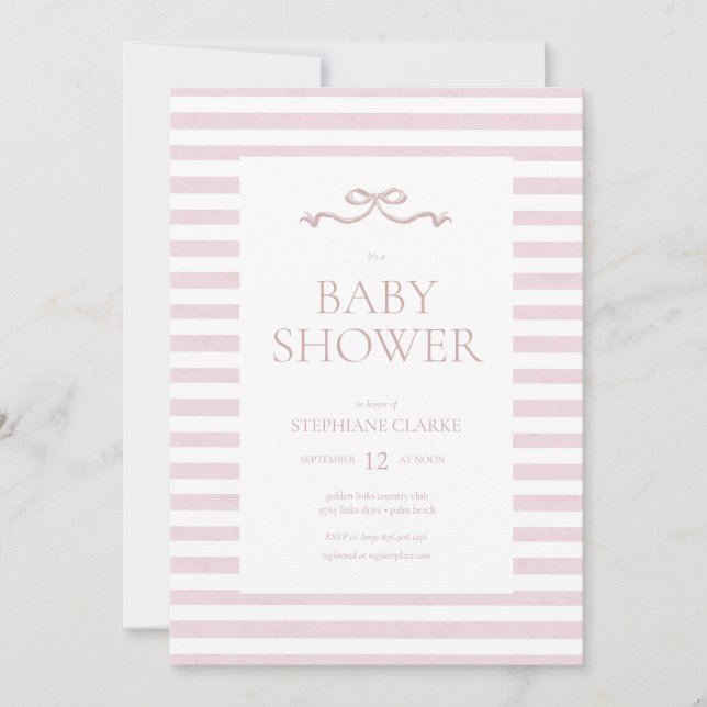 Invitación Tiny Lady Watercolor Bow Baby Shower (Anverso)