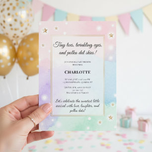 Invitación Tiny Toes Lunares Baby Shower Lujo Pastel