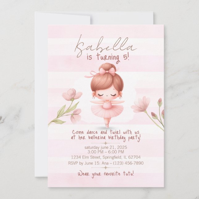 Invitación Tiny Twirls – Ballerina (Anverso)