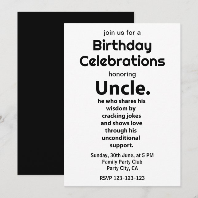 Invitación Tío Inspirador cómico Cita de cumpleaños tío (Anverso / Reverso)