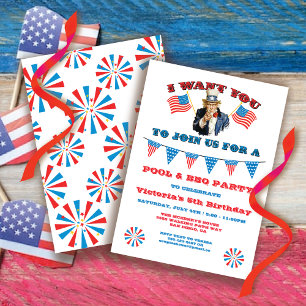 Invitación Tío Mismo 4 de julio Fiesta rojo blanco y azul