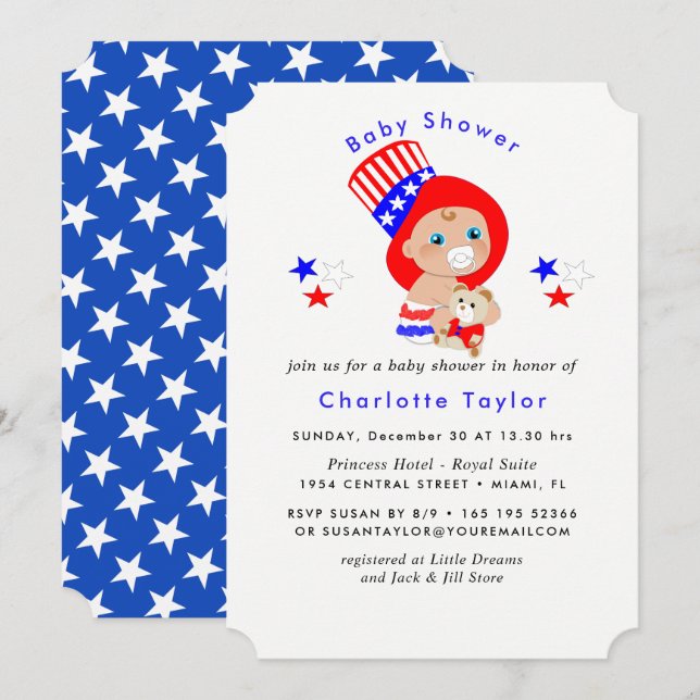 Invitación Tío patriótico Sam American Baby Shower (Anverso / Reverso)
