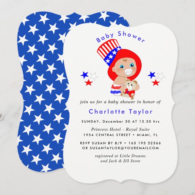 Invitación Tío patriótico Sam American Baby Shower (Anverso / Reverso)