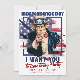 Invitación Tio Rojo, Blanco Y Azul Tío Sam 4 De Julio Fiesta