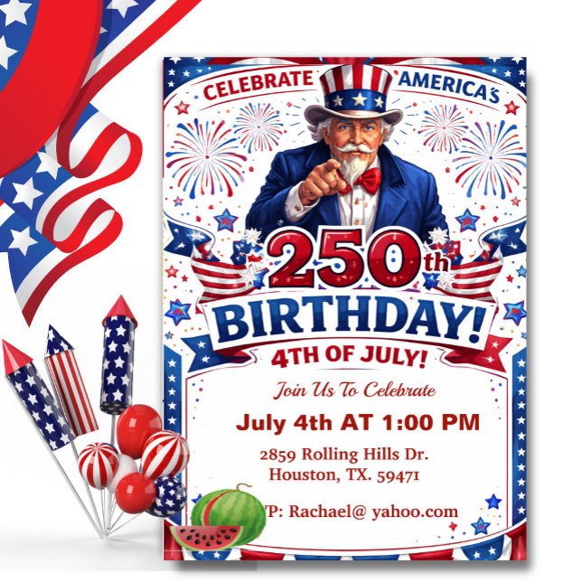 Invitación Tío Sam Patriótico Cumpleaños 250 de América (Subido por el creador)
