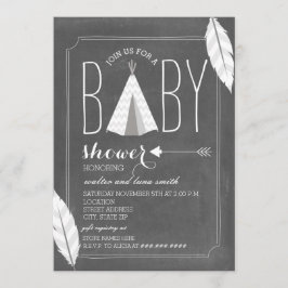 Invitación Tipi blanco + Plumas Baby Shower