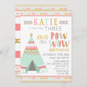 Invitación Tipi, cumpleaños de Pow Indian Wow