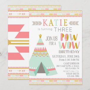 Invitación Tipi nativo americano indio Pow Wow Cumpleaños