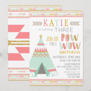 Invitación Tipi nativo americano indio Pow Wow Cumpleaños