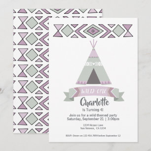 Invitación Tipi Tribal Cumpleaños Wild One (rosa)