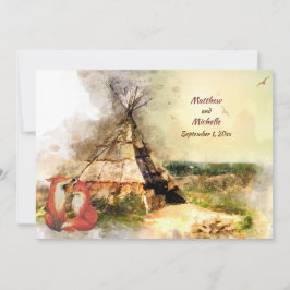 Invitación Tipi tribal y zorros en el amor Boda de Boho Teepe