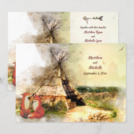 Invitación Tipi tribal y zorros en el amor Boda de Boho Teepe