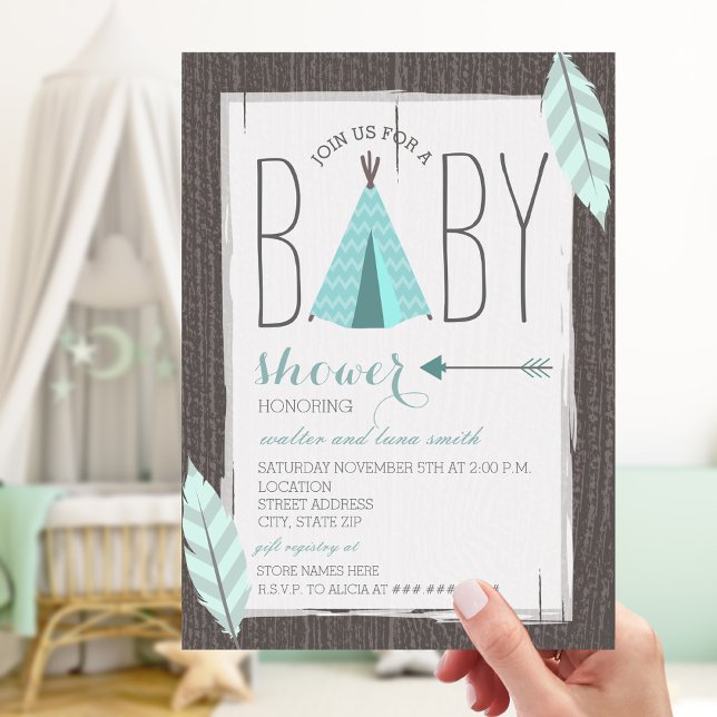Invitación Tipi turquesa + Baby Shower de plumas (Subido por el creador)