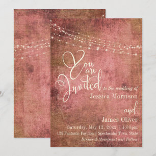 Invitación Típica Boda de Luces Vintage de Tipografía Rosa y 