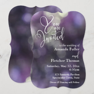 Invitación Típica luz púrpura Bokeh y tipografía 32 Boda 1