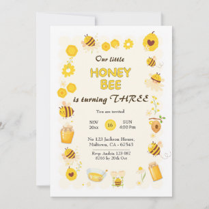 Invitación Típico adorable Honey Bee tema de 3 años