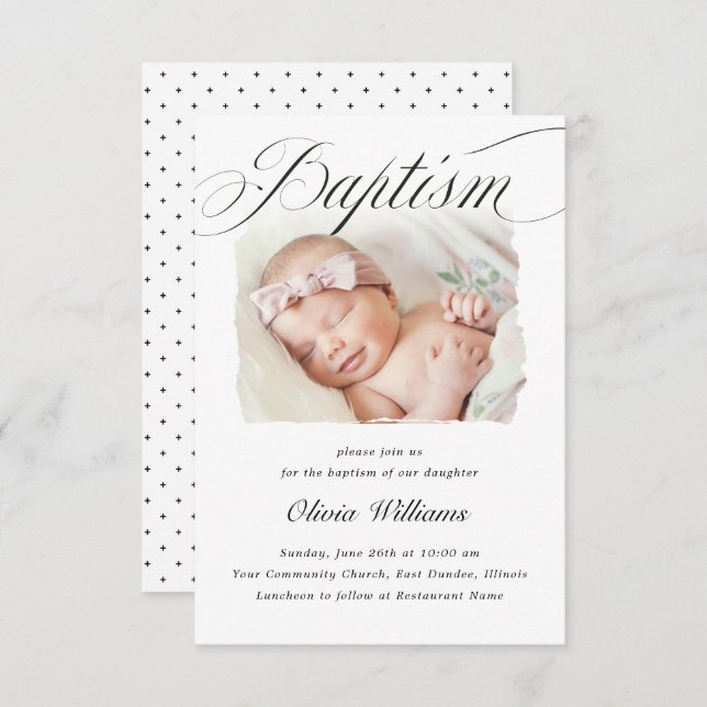Invitación Tipo de escritura transversal sutil Christening Ba (Anverso / Reverso)