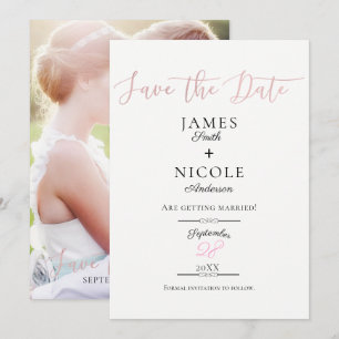 Invitación Tipo de letra script oro rosa Foto completa Save t
