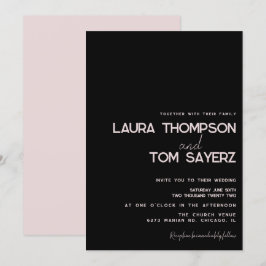 Invitación Tipo moderno simple escritura a mano boda rosa neg