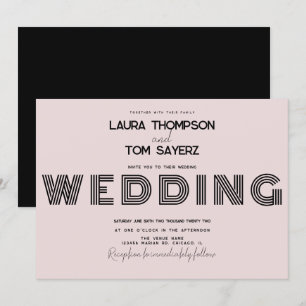 Invitación Tipo Retro Bloque Simple Rosa Boda Negro