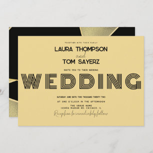 Invitación Tipo retro Boda de bloque simple amarillo negro