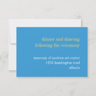 Invitación Tipografía amarilla azul cielo recepción enclosure