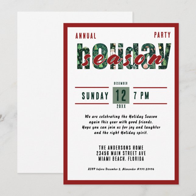 Invitación Tipografía anual del Fiesta de Navidades (Anverso / Reverso)