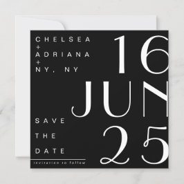 Invitación Tipografía Art Deco Blanco negro salva la fecha