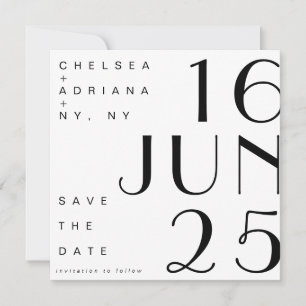 Invitación Tipografía Art Déco Negro Blanco Guardar la Fecha