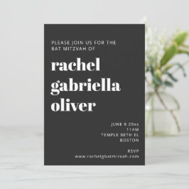 Invitación Tipografía audaz Black Modern Bat Mitzvah