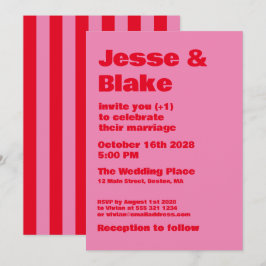 Invitación Tipografía audaz, bodas rosadas y rojas