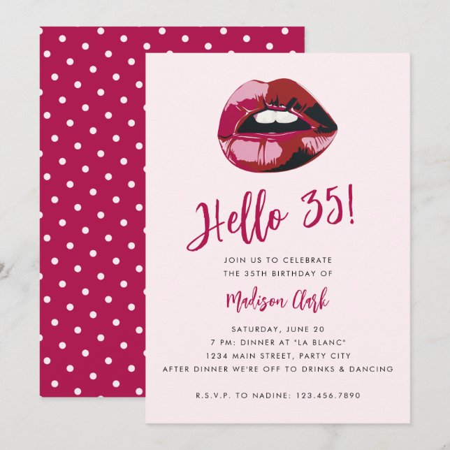 Invitación Tipografía audaz Lips rojas rosadas moderno cumple (Anverso / Reverso)