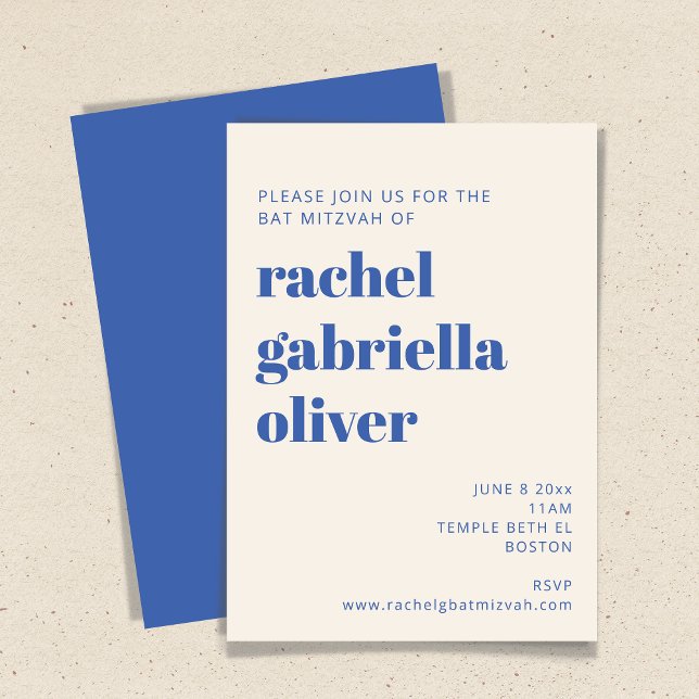 Invitación Tipografía audaz Marfil Blue Modern Bat Mitzvah (Subido por el creador)