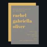 Invitación Tipografía audaz Mitzvah Bat amarillo y gris<br><div class="desc">Tipografía audaz Invitación a Mitzvah en murciélago moderno amarillo y gris</div>