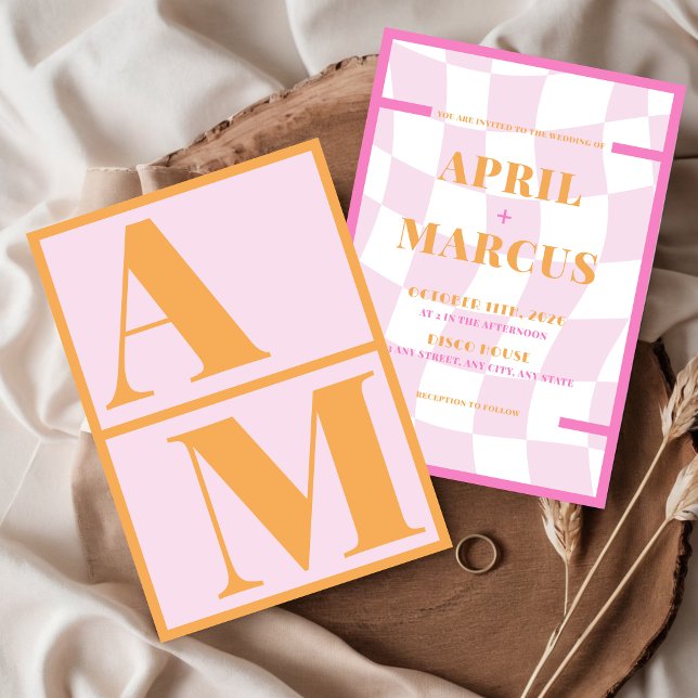 Invitación Tipografía audaz Naranja rosado vibrante Monograma (Subido por el creador)