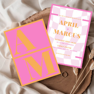 Invitación Tipografía audaz Naranja rosado vibrante Monograma