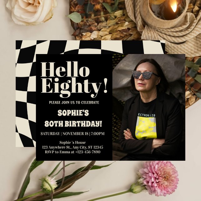 Invitación Tipografía audaz Negra Moderna Ochenta 80 cumpleañ (Subido por el creador)