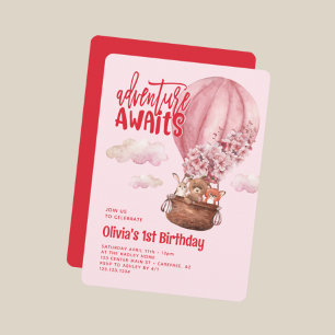 Invitación Tipografía audaz Rojo Rosa Primer cumpleaños