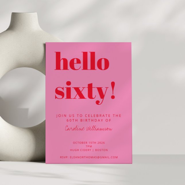 Invitación Tipografía audaz Rosa Rojo Moderno 60 cumpleaños (Subido por el creador)