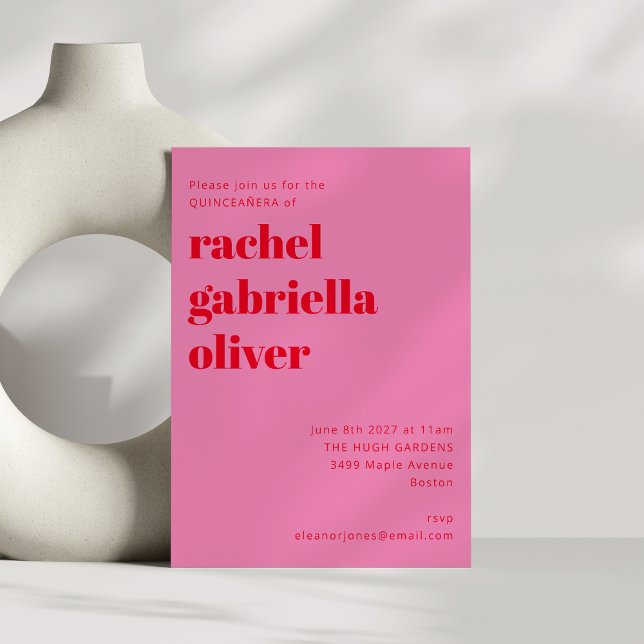 Invitación Tipografía audaz Rosa y Rojo Moderno QUINCEAÑERA (Subido por el creador)