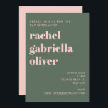 Invitación Tipografía audaz Rubor Pink Green Bat Mitzvah<br><div class="desc">Audaz tipografía Rubor Pink and Forest Green Bat Modern Invitación Mitzvah</div>