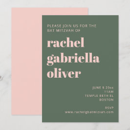 Invitación Tipografía audaz Rubor Pink Green Bat Mitzvah