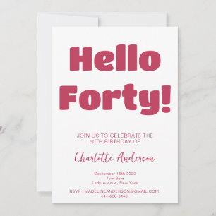 Invitación Tipografía audaz Viva Magenta Moderno 40 cumpleaño