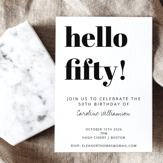 Invitación Tipografía audaz White Modern 50th Birthday Party (Subido por el creador)